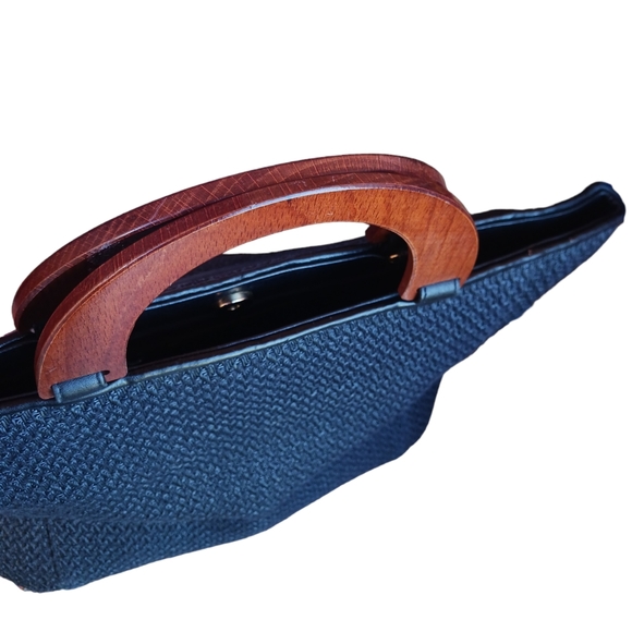 Vtg Women SUSANGAIL BL& brow wood/woven Handbag 10"x16" - Picture 6 of 13